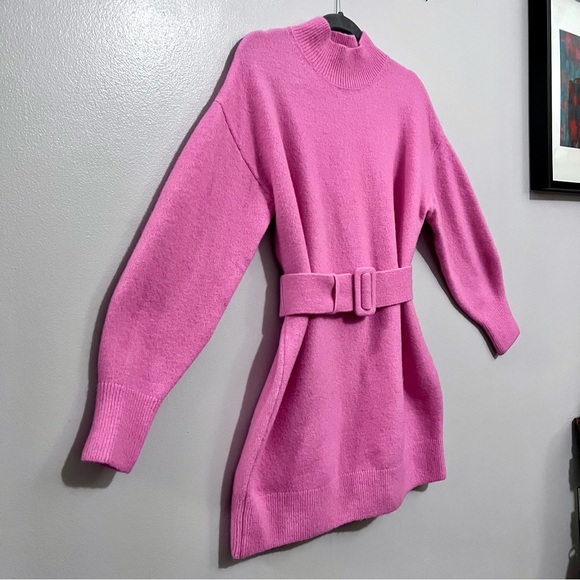 NWT Los Angeles Atelier & Other Stories Barbie Pink Knit Sweater Belted Dress - Picture 11 of 16